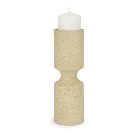 Akira Large Textured Beige Metal Pillar Candle Holder by Mercana at Eve Furniture