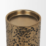 Akira Small Hammered Gold Metal Pillar Candle Holder by Mercana at Eve Furniture