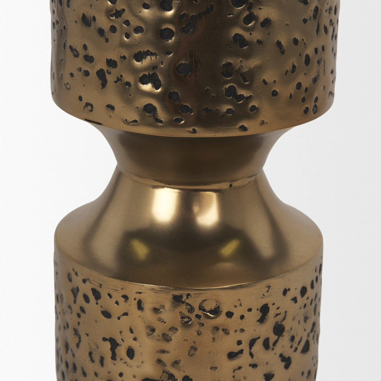 Akira Small Hammered Gold Metal Pillar Candle Holder by Mercana at Eve Furniture