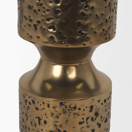 Akira Small Hammered Gold Metal Pillar Candle Holder by Mercana at Eve Furniture