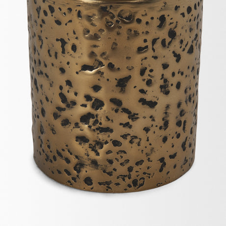Akira Small Hammered Gold Metal Pillar Candle Holder by Mercana at Eve Furniture