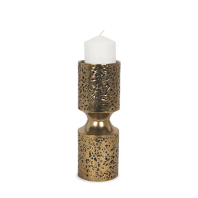 Akira Small Hammered Gold Metal Pillar Candle Holder by Mercana at Eve Furniture