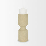 Akira Small Textured Beige Metal Pillar Candle Holder by Mercana at Eve Furniture