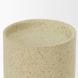 Akira Small Textured Beige Metal Pillar Candle Holder by Mercana at Eve Furniture
