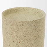 Akira Small Textured Beige Metal Pillar Candle Holder by Mercana at Eve Furniture