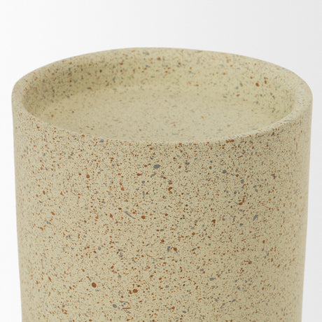 Akira Small Textured Beige Metal Pillar Candle Holder by Mercana at Eve Furniture
