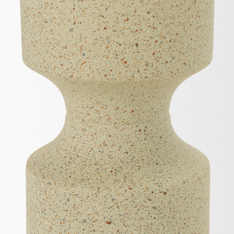 Akira Small Textured Beige Metal Pillar Candle Holder by Mercana at Eve Furniture