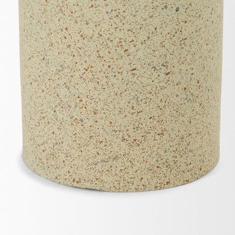 Akira Small Textured Beige Metal Pillar Candle Holder by Mercana at Eve Furniture