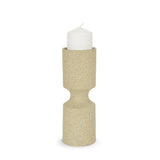 Akira Small Textured Beige Metal Pillar Candle Holder by Mercana at Eve Furniture