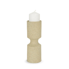 Akira Small Textured Beige Metal Pillar Candle Holder by Mercana at Eve Furniture