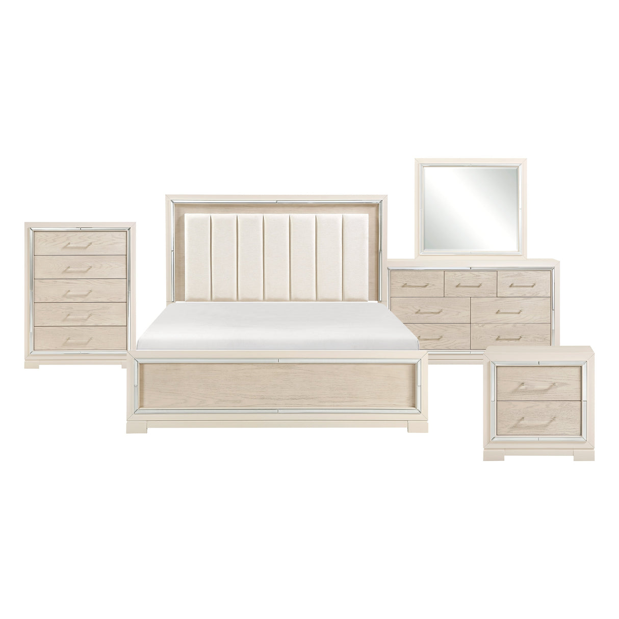 Alabaster Light Gray/Cream 5-Piece Queen Bedroom Set by Homelegance at Eve Furniture