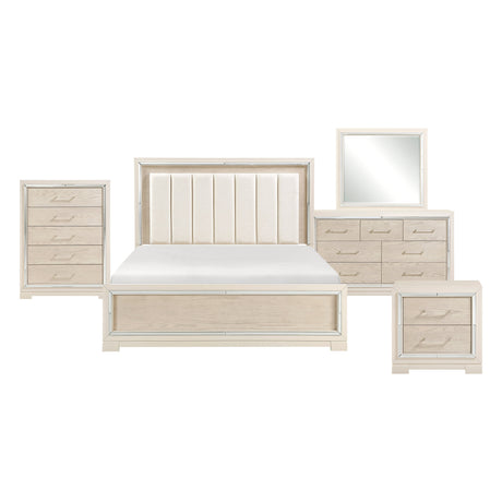 Alabaster Light Gray/Cream 5-Piece Queen Bedroom Set by Homelegance at Eve Furniture
