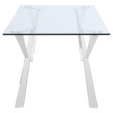 Alaia Clear and Chrome Rectangular Glass Top Dining Table by Coaster at Eve Furniture