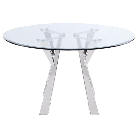 Alaia Clear and Chrome Round Glass Top Dining Table by Coaster at Eve Furniture