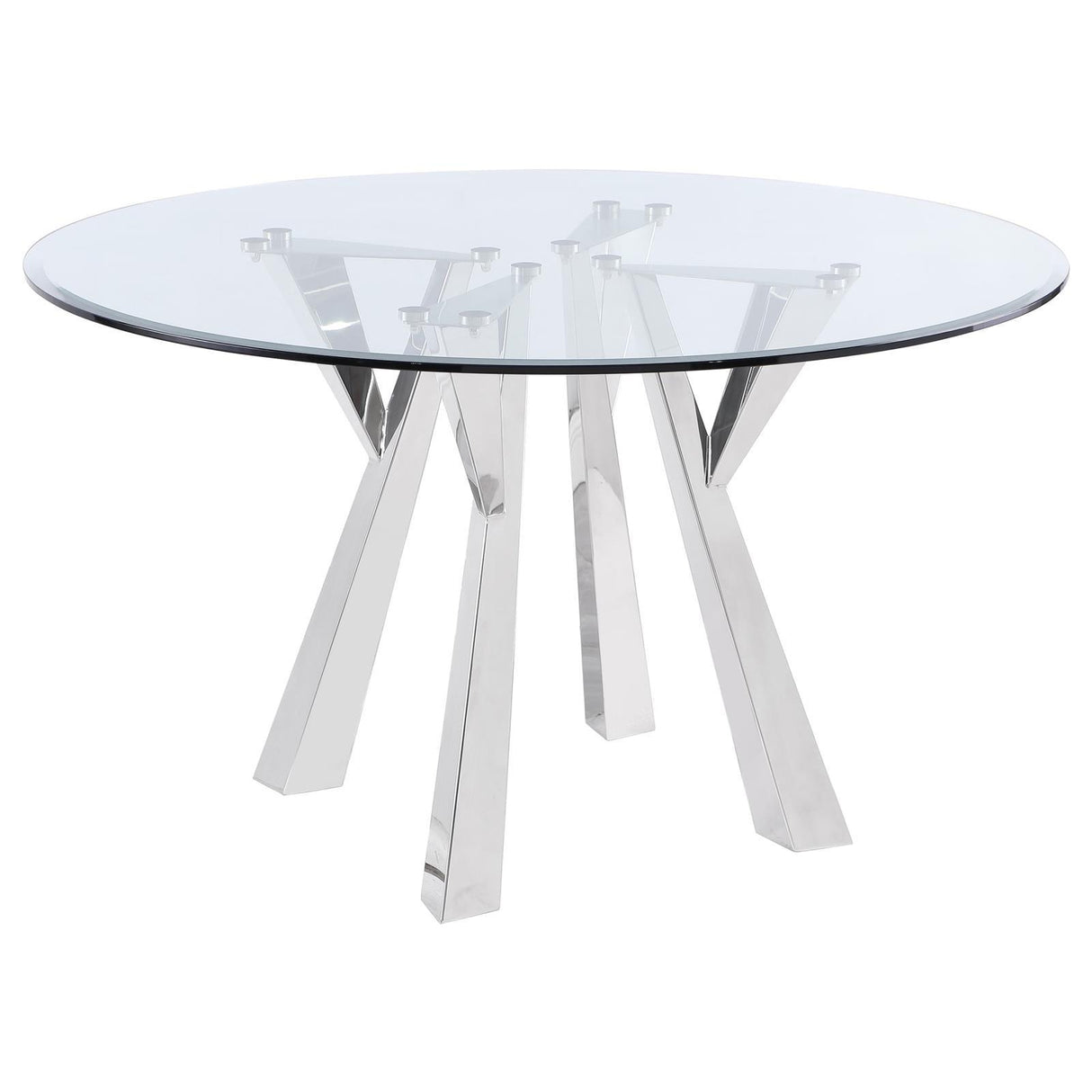Alaia Clear and Chrome Round Glass Top Dining Table by Coaster at Eve Furniture