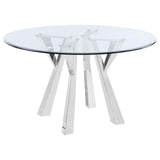 Alaia Clear and Chrome Round Glass Top Dining Table by Coaster at Eve Furniture