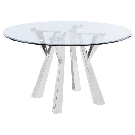 Alaia Clear and Chrome Round Glass Top Dining Table by Coaster at Eve Furniture