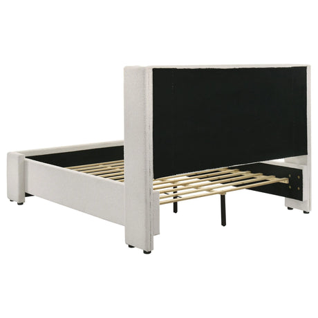 Alamosa White Boucle Upholstered Eastern King Wingback Platform Bed by Coaster at Eve Furniture