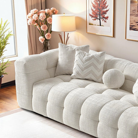 Alana Tufted Ivory Chenille Sofa by Ashcroft Imports at Eve Furniture