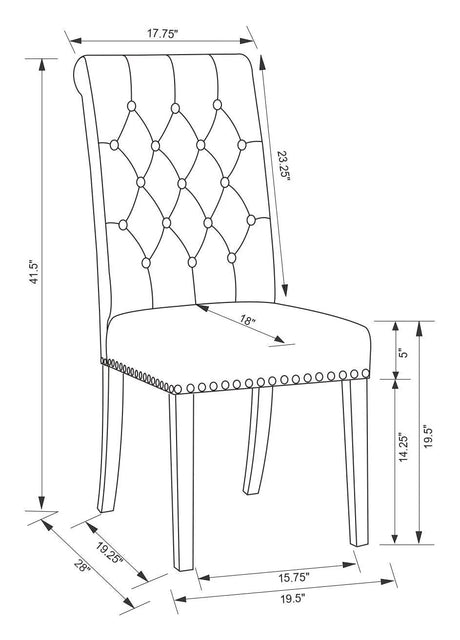 Alana Upholstered Tufted Side Chairs with Nailhead Trim, Set of 2 by Coaster at Eve Furniture