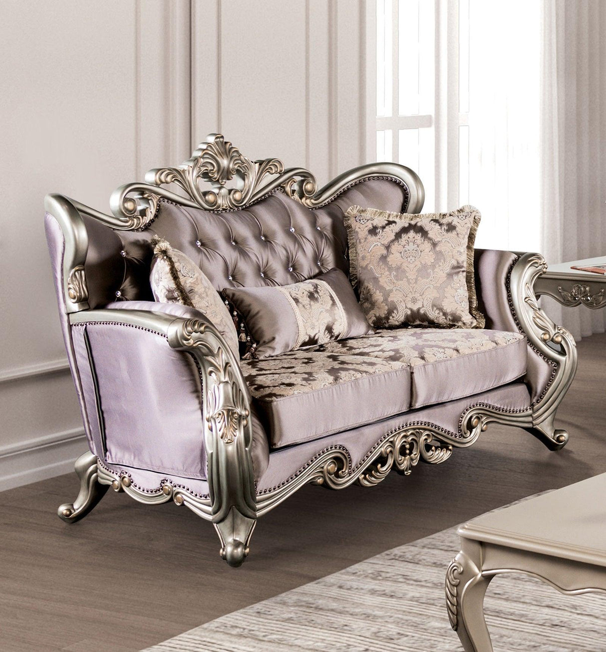 Albacete Champagne/Purple Loveseat by Furniture of America at Eve Furniture