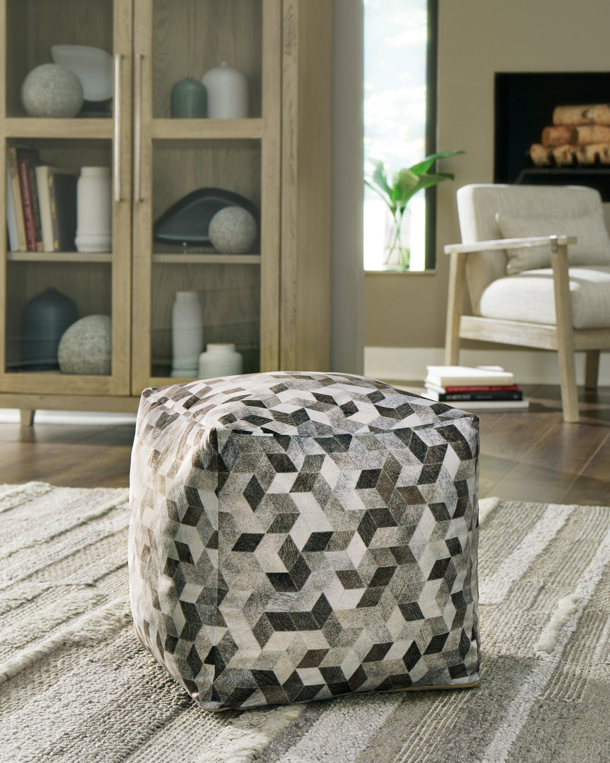 Albermarle Gray/Brown Pouf by Ashley at Eve Furniture