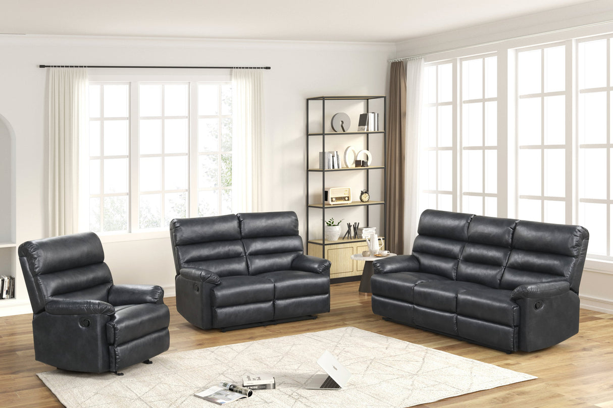 Albert Black Leather 3-Piece Reclining Living Room Set by Happy Homes at Eve Furniture