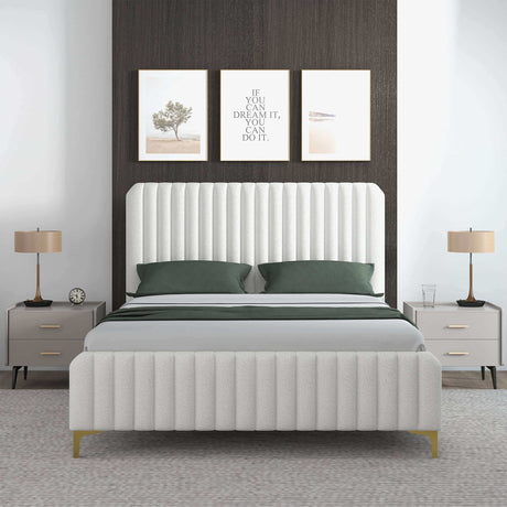 Valery Queen Size Cream Boucle Platform Bed by Ashcroft Imports at Eve Furniture