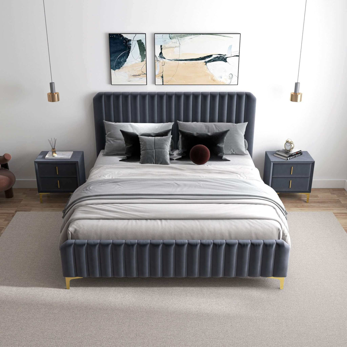 Bethany Velvet Upholstered Platform Bed Queen by Ashcroft Imports at Eve Furniture