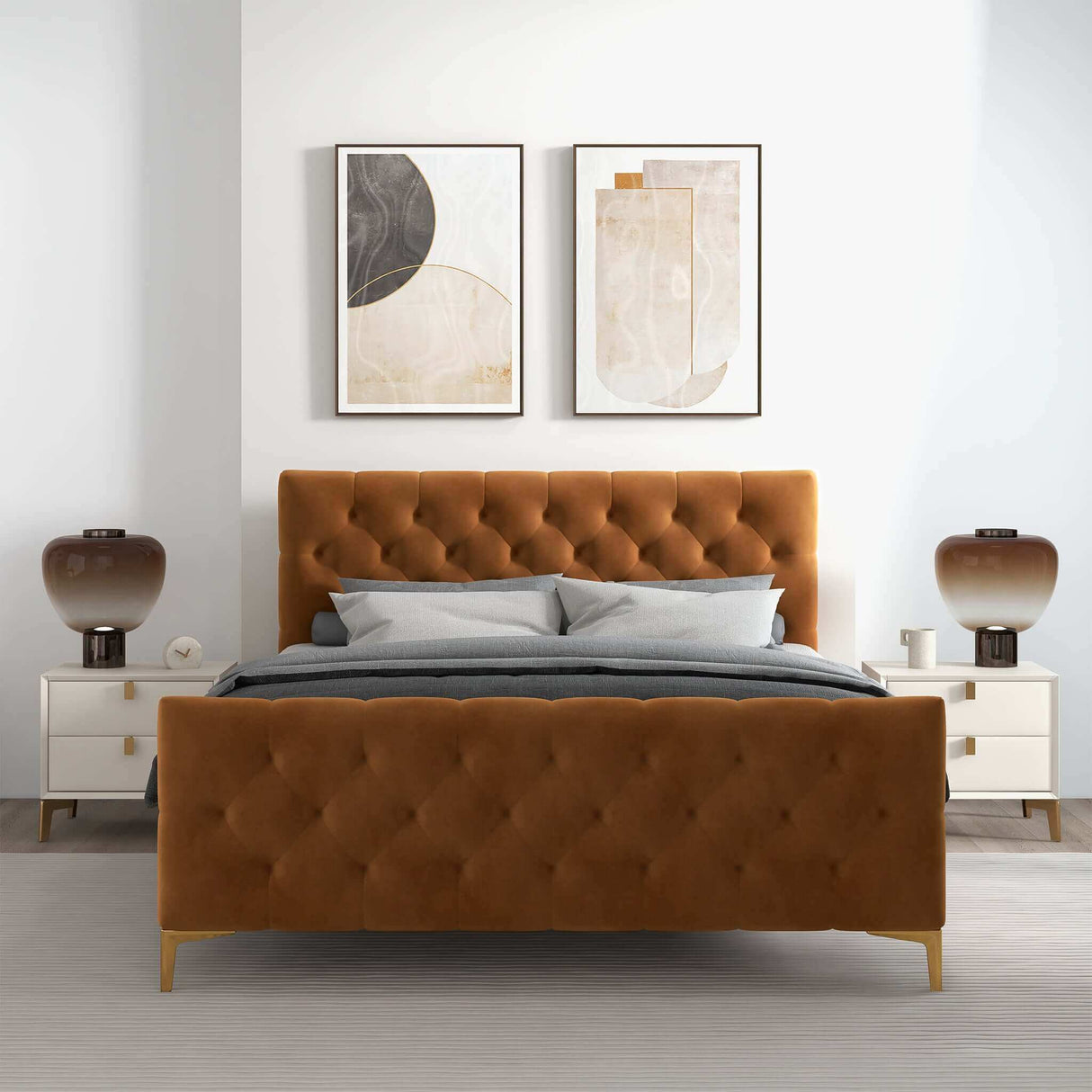 Bailey Cognac Velvet King Bed by Ashcroft Imports at Eve Furniture