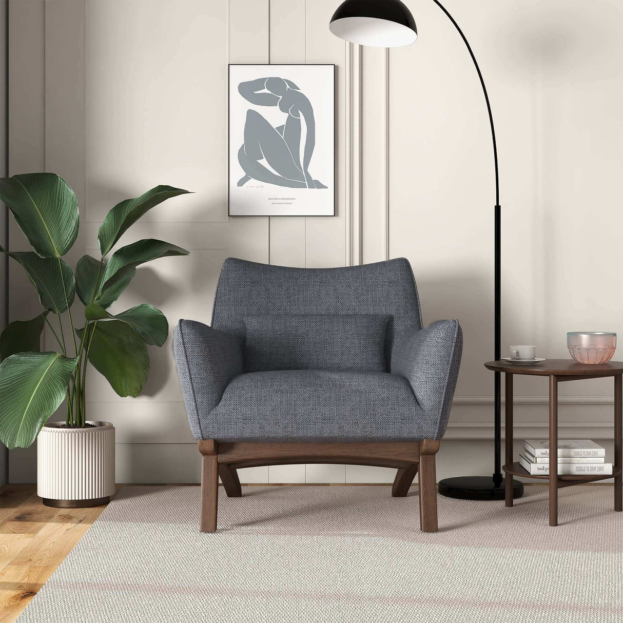 Brayden Mid Century Modern Sea Side Grey Linen Armchair by Ashcroft Imports at Eve Furniture