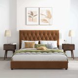 Donald Mid Century Modern Cognac Velvet Platform Bed Queen by Ashcroft Imports at Eve Furniture