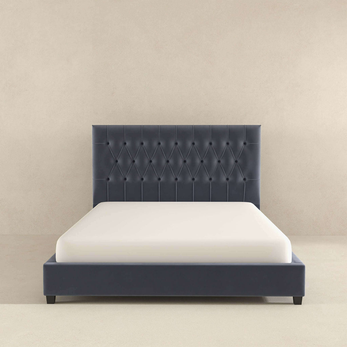 Donald Mid Century Modern Grey Velvet Platform Bed Queen by Ashcroft Imports at Eve Furniture