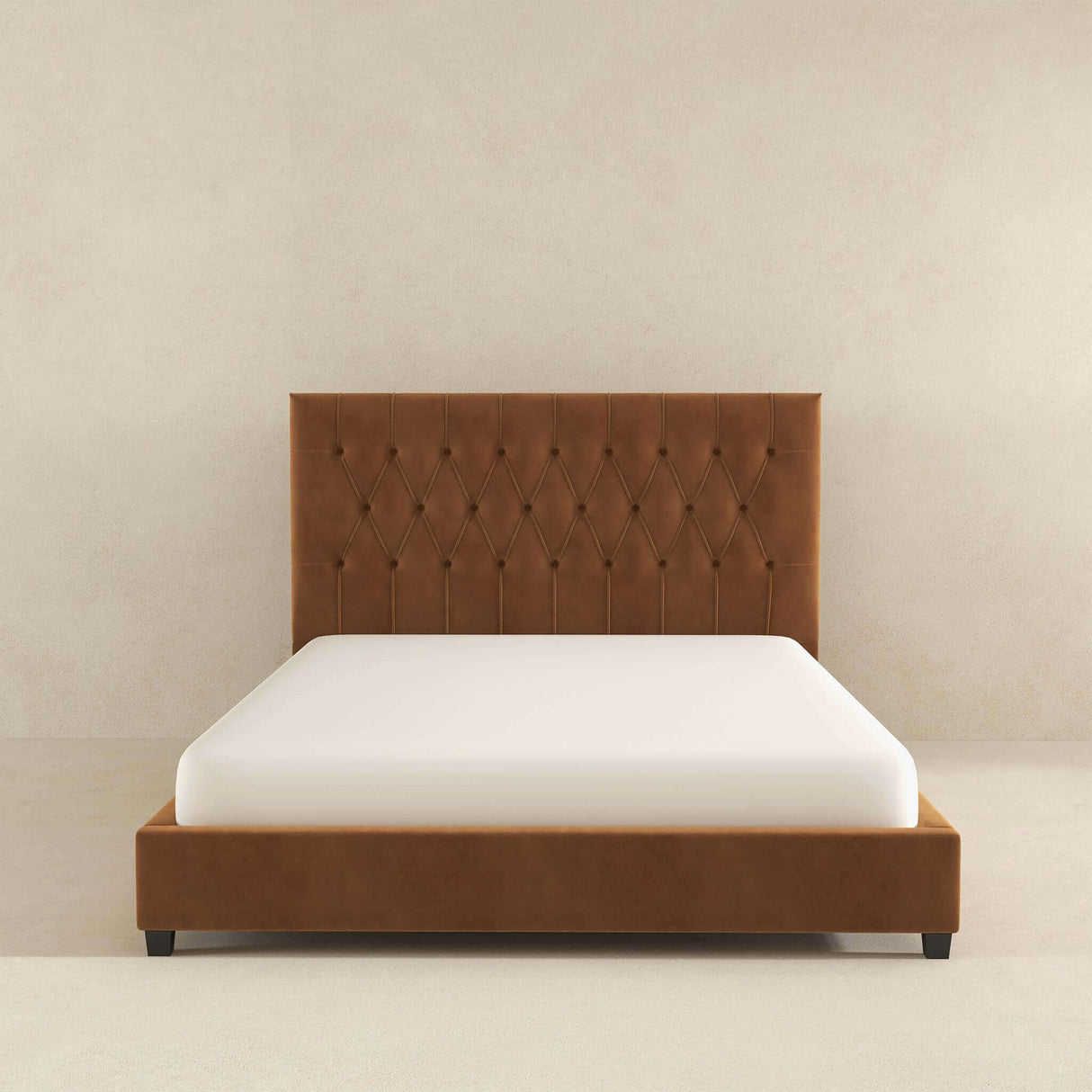 Donald Mid Century Modern Cognac Velvet Platform Bed Queen by Ashcroft Imports at Eve Furniture