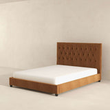 Donald Mid Century Modern Cognac Velvet Platform Bed Queen by Ashcroft Imports at Eve Furniture