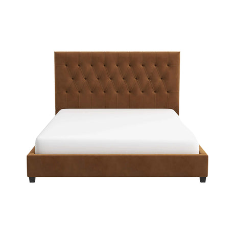 Donald Mid Century Modern Cognac Velvet Platform Bed Queen by Ashcroft Imports at Eve Furniture