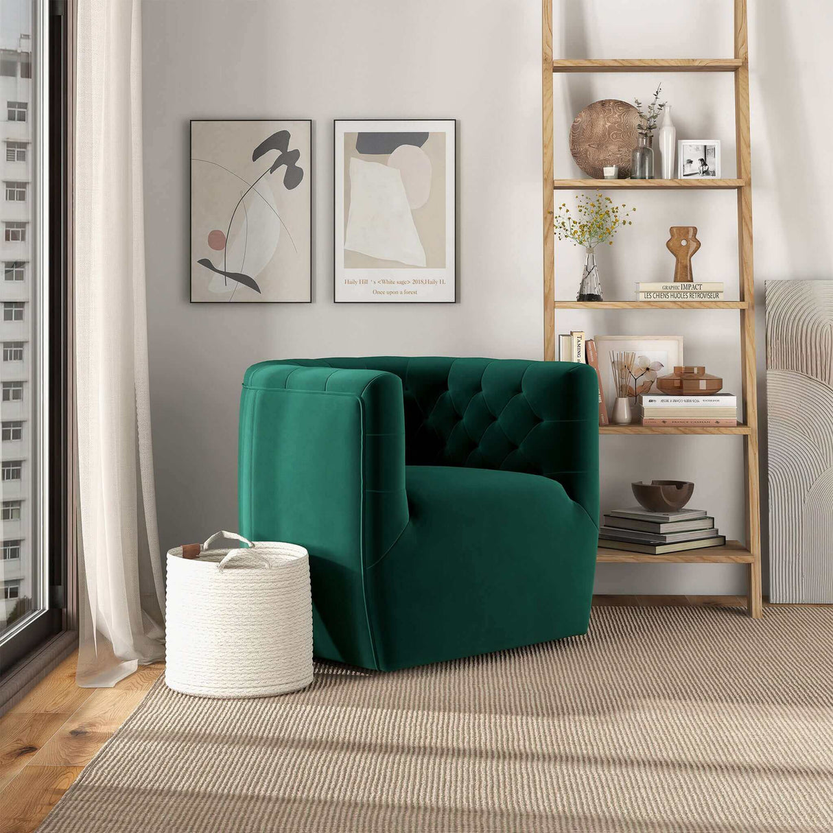 Delaney Green Velvet Swivel Chair by Ashcroft Imports at Eve Furniture