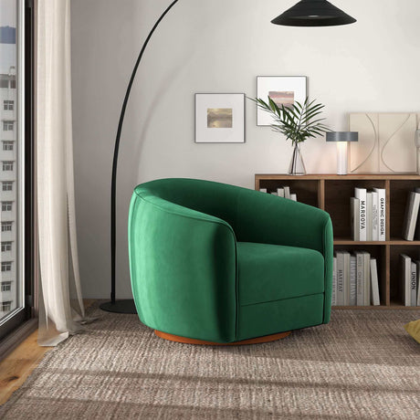 Elise Mid Century Modern Dark Green Velvet Swivel Chair by Ashcroft Imports at Eve Furniture