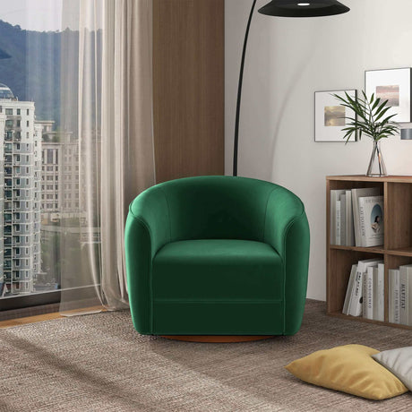 Elise Mid Century Modern Dark Green Velvet Swivel Chair by Ashcroft Imports at Eve Furniture