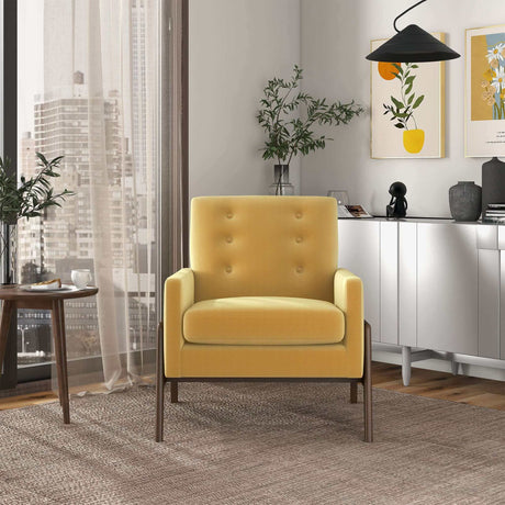 Cole Solid Wood Dark Yellow Velvet Lounge Chair by Ashcroft Imports at Eve Furniture