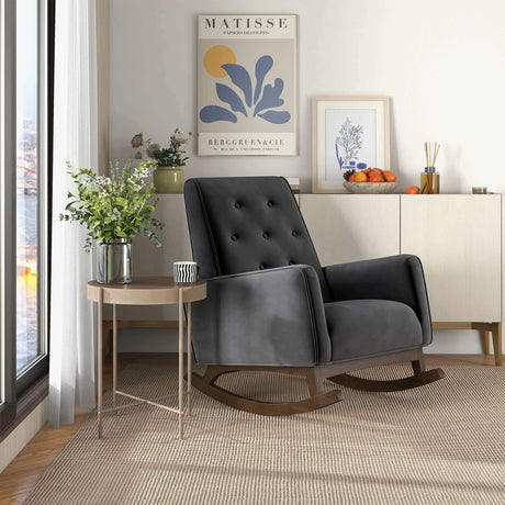 Demetrius Dark Grey Fabric Solid Wood Rocking Chair by Ashcroft Imports at Eve Furniture