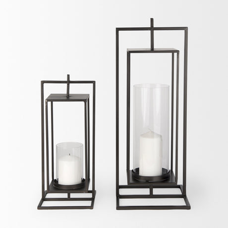 Albus II Small Black Metal Rectangular Table Candle Holder by Mercana at Eve Furniture