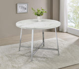 Alcott Round Faux Carrara Marble Top Dining Table Chrome