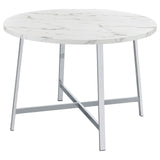 Alcott Round Faux Carrara Marble Top Dining Table Chrome