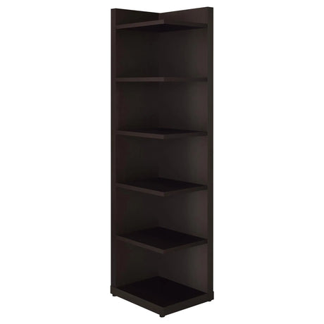 Alder Cappuccino 71-inch 6-shelf Corner Bookcase by Coaster at Eve Furniture