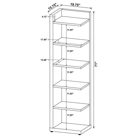 Alder Cappuccino 71-inch 6-shelf Corner Bookcase by Coaster at Eve Furniture