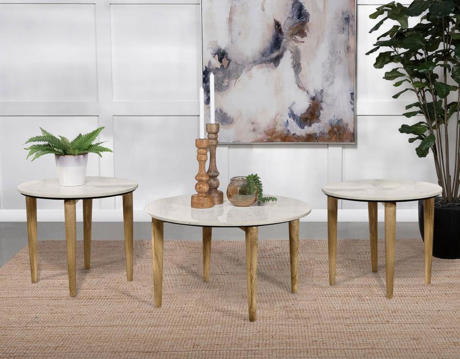 Aldis White and Brown 3-Piece Coffee and End Table Set by Coaster at Eve Furniture