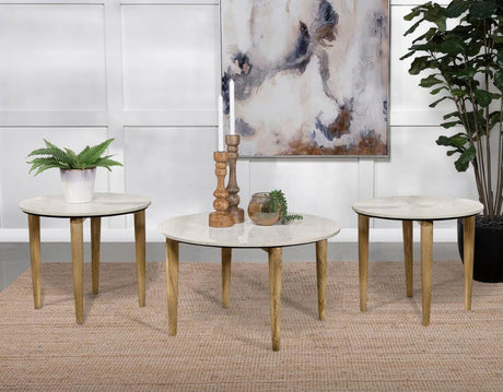 Aldis White and Brown 3-Piece Coffee and End Table Set by Coaster at Eve Furniture