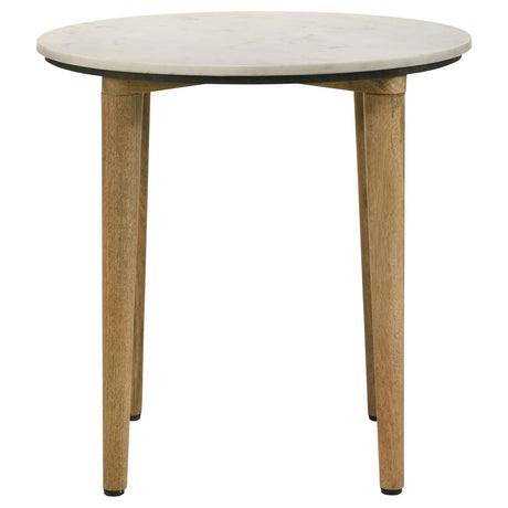 Aldis White and Natural Round Marble Top End Table by Coaster at Eve Furniture