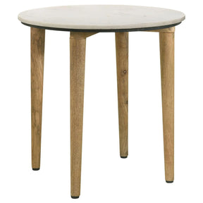 Aldis White and Natural Round Marble Top End Table by Coaster at Eve Furniture